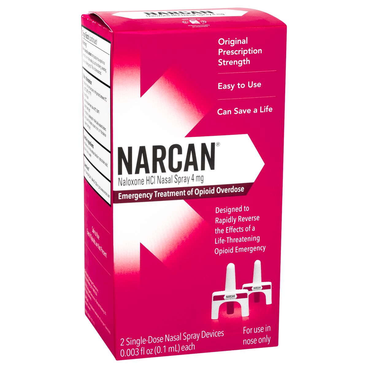 Narcan® 4 mg/0.1 mL Nasal Spray, 0.1 mL x 2 Count