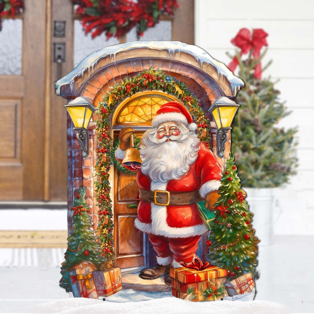 Knocking the Door Santa Outdoor Decor by G. Debrekht - Christmas Santa Snowman Decor - 8611044F