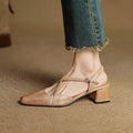 Women's Tendon Soft Bottom Mid Heel Sandals Closed Toe Casual