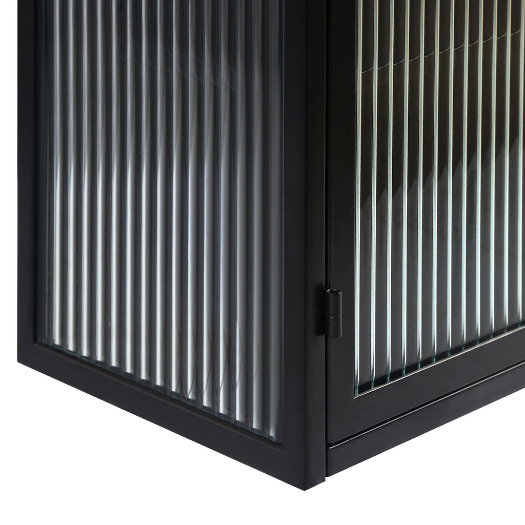 27.56"Glass Doors Modern Two-door Wall Cabinet with Featuring Three-tier Black