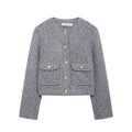 Fashionable Round-neck Pearl Leather Jacket Short-style Outerwear