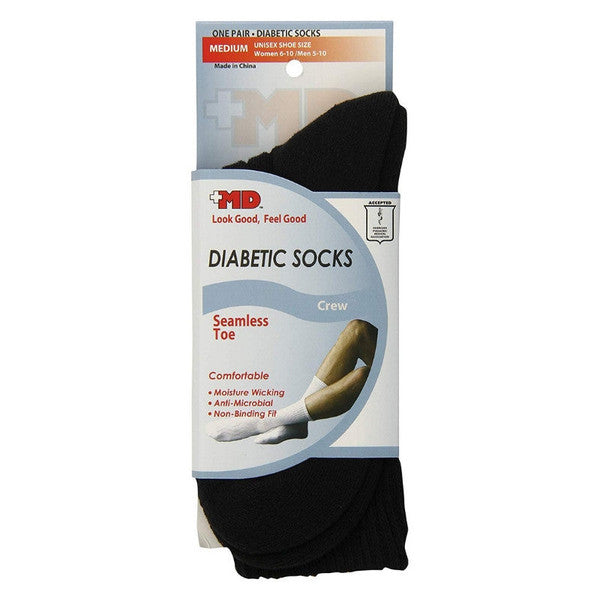 MD Usa Seamless Toe-Wave-In Mesh Diabetic Crew Socks, Black, Medium, 1 Pair