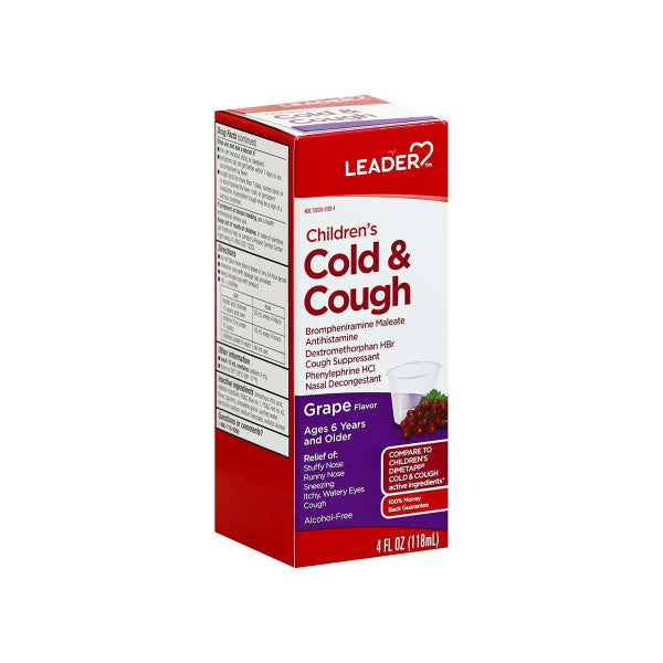 Leader Children's Liquid Cold & Cough Grape - 4 Fl Oz