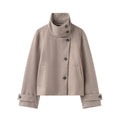Womens Solid-Color Casual Stand-Collar Jacket With Buttons