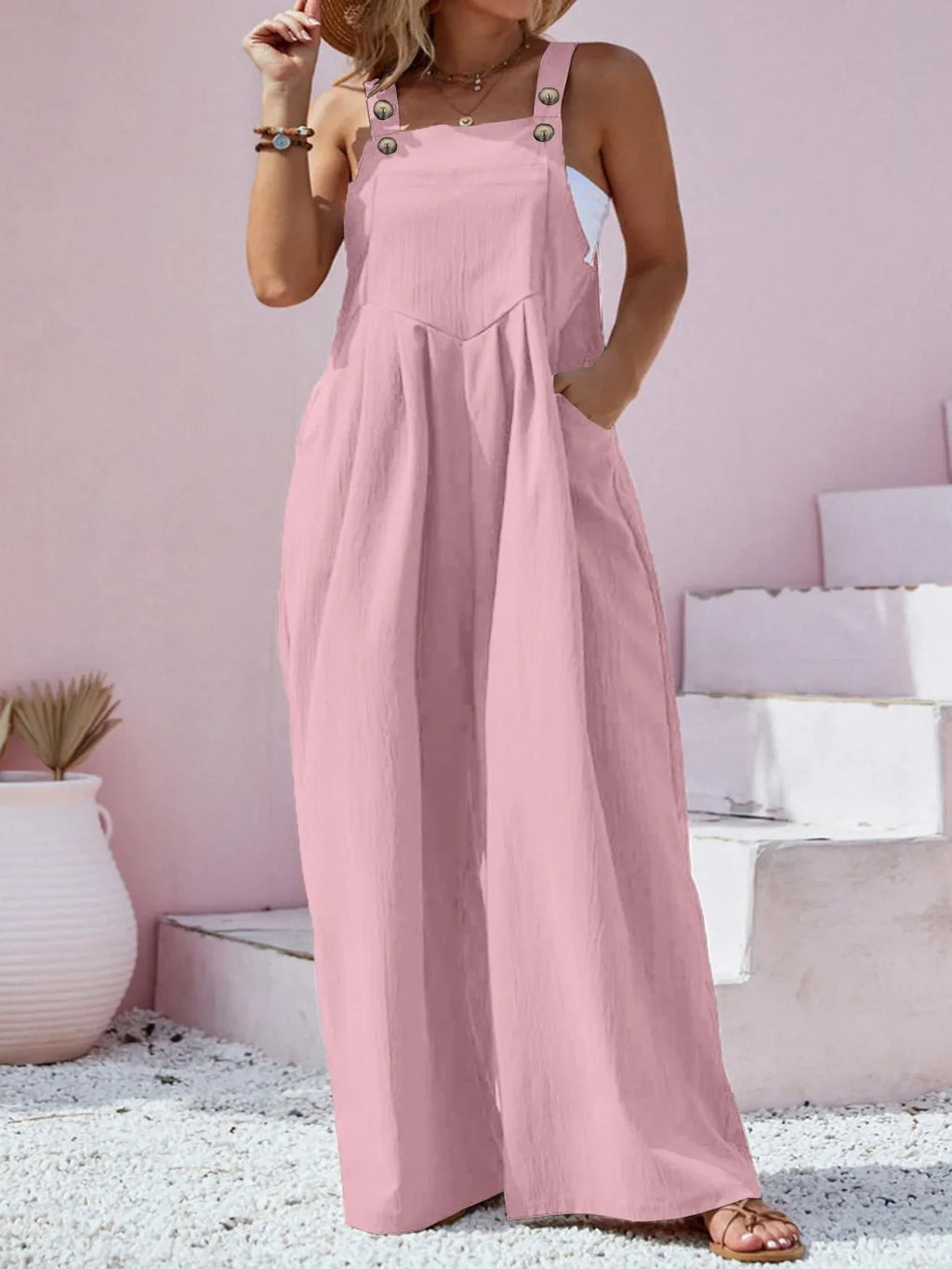 Square Neck Wide Leg Overalls