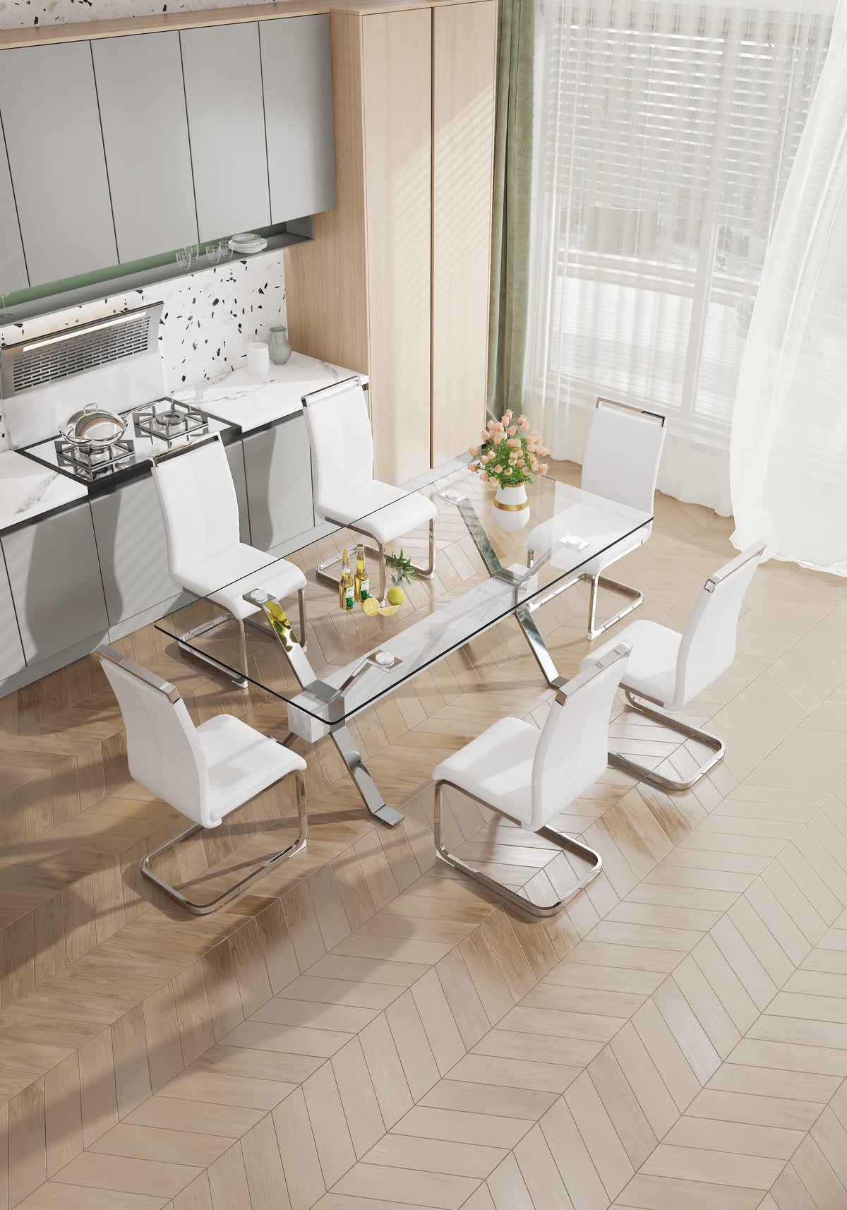 Dining table Modern tempered glass dining table 79 ''x39''x30 '' 1105