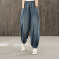 Plus-size Straight-leg Denim Cropped Pants Womens Korean-style Loose Fit