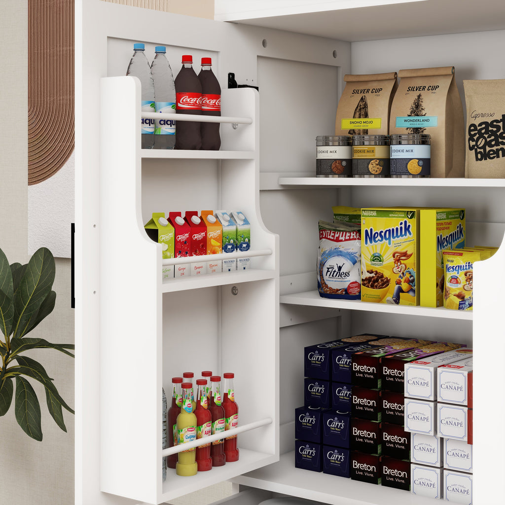 71" Kitchen Pantry Storage Cabinet with 4 Doors(2Doors with Racks)1 Drawer 2 Adjustable Shelves Freestanding Cupboard