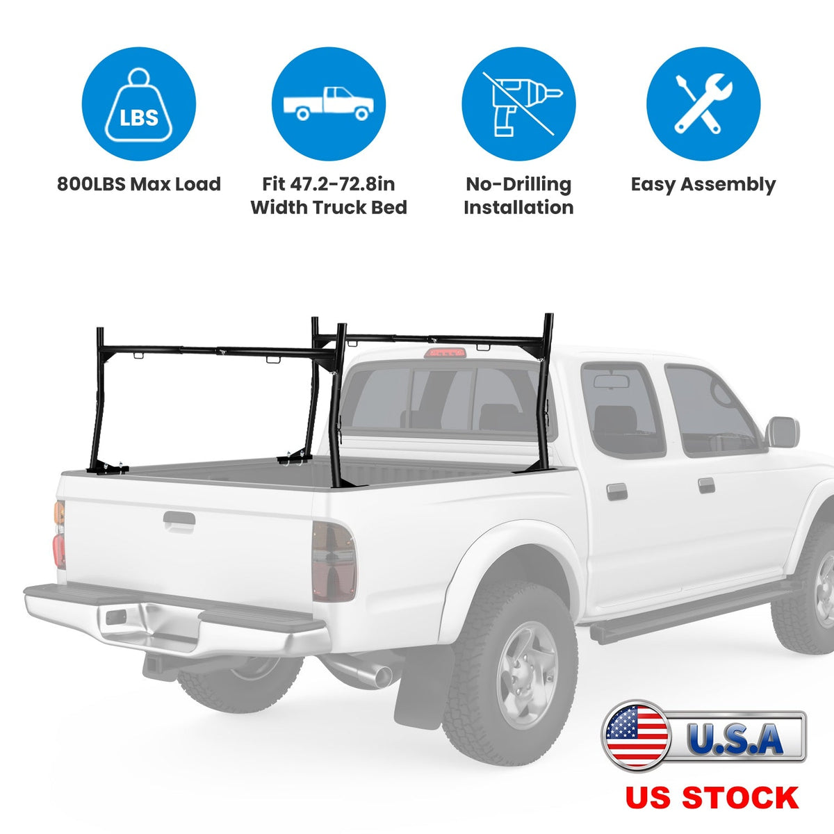 1Pair Extendable Truck Ladder Rack Non-Drilling Pick-up Truck Bed Utility Rack Adjustable Steel Truck Rack with 800LBS Capacity for 47.2-72.8in Wide T