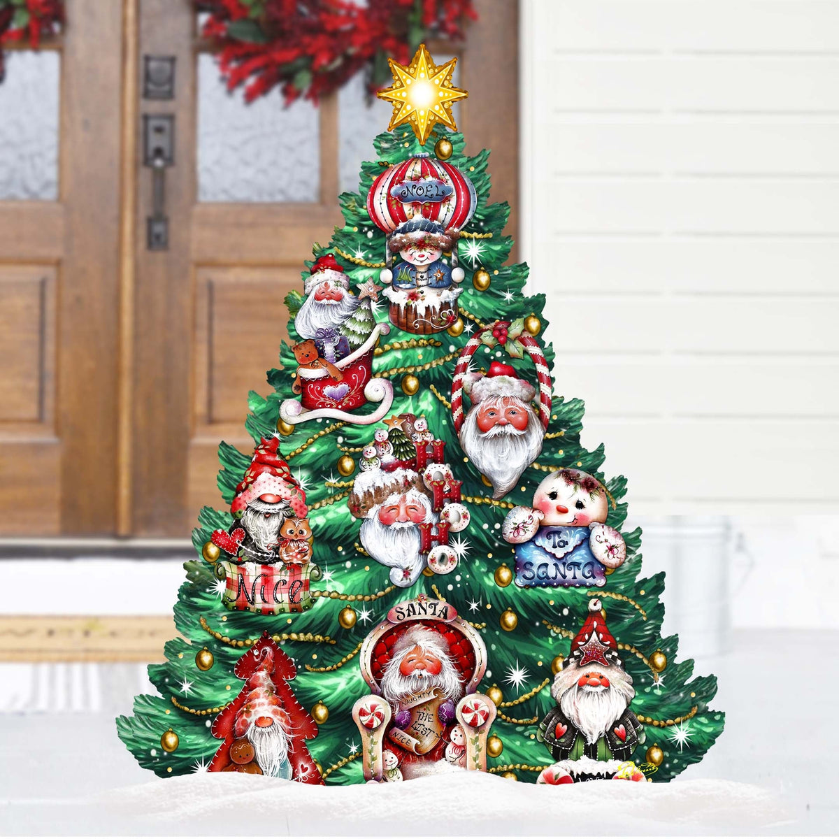 Santa-Themed Christmas Tree Outdoor Indoor Decor Wooden Christmas Decoration by Jamie Mills-Price Christmas Decor - 8191509F