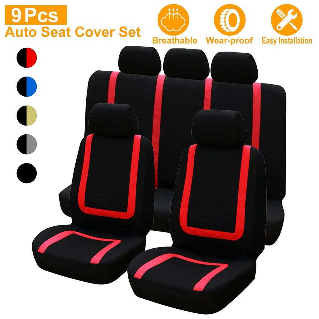9Pcs Full Set Car Seat Covers For Auto Truck SUV Universal Front Rear Car Seats Headrest Protectors Split Bench Compatible