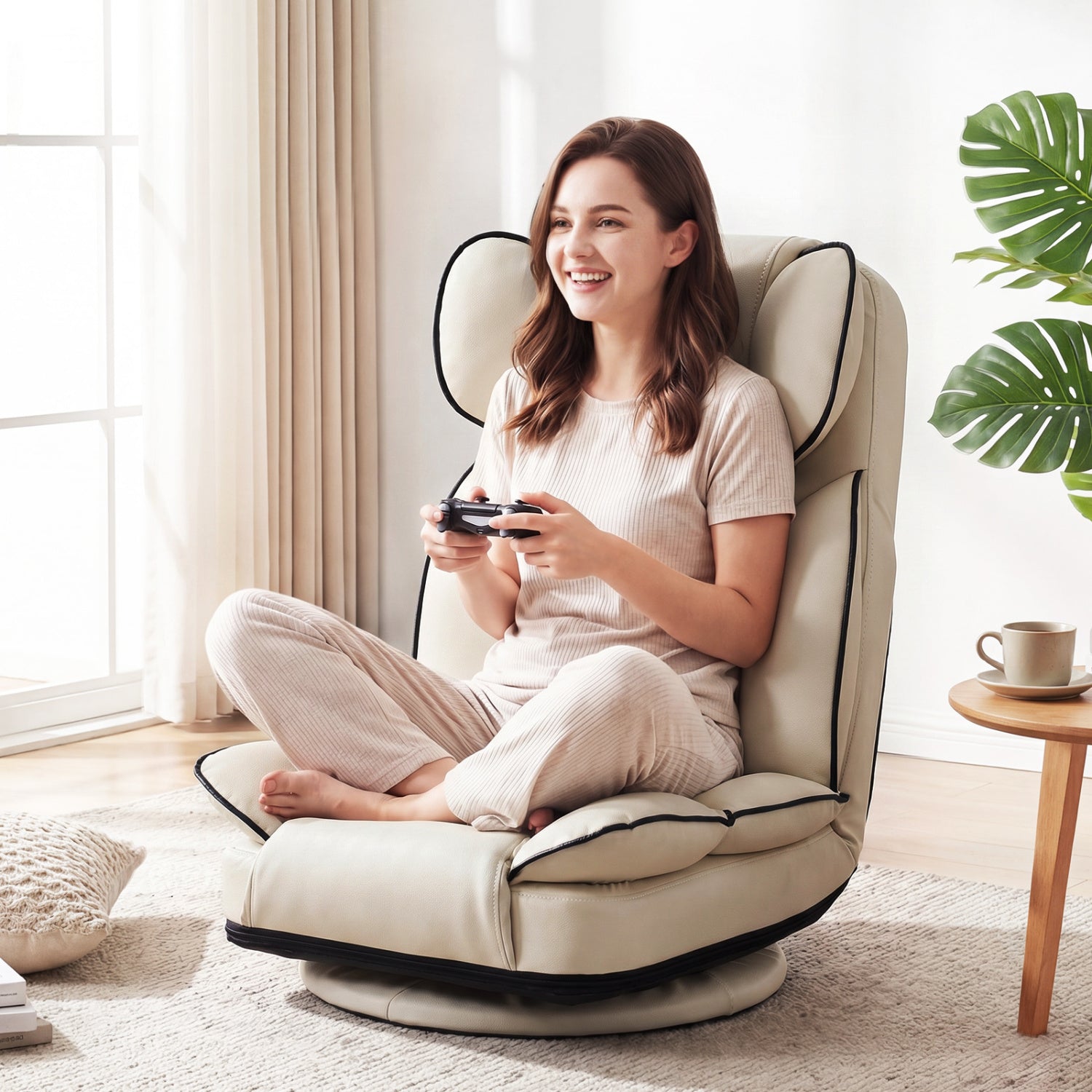 360 Degree Swivel Floor Gaming Chair with 6-Position Adjustable Backrest and Sponge Filling