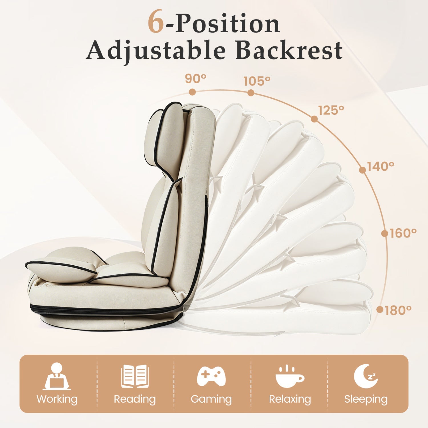 360 Degree Swivel Floor Gaming Chair with 6-Position Adjustable Backrest and Sponge Filling