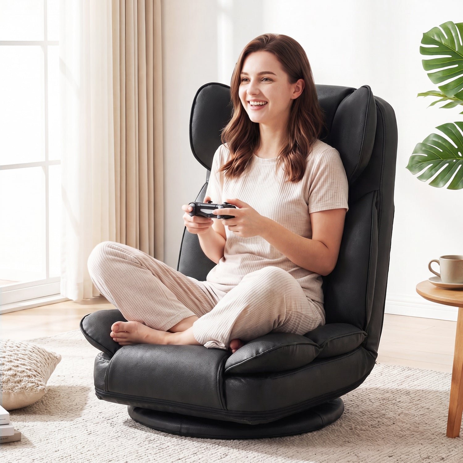 360 Degree Swivel Floor Gaming Chair with 6-Position Adjustable Backrest and Sponge Filling