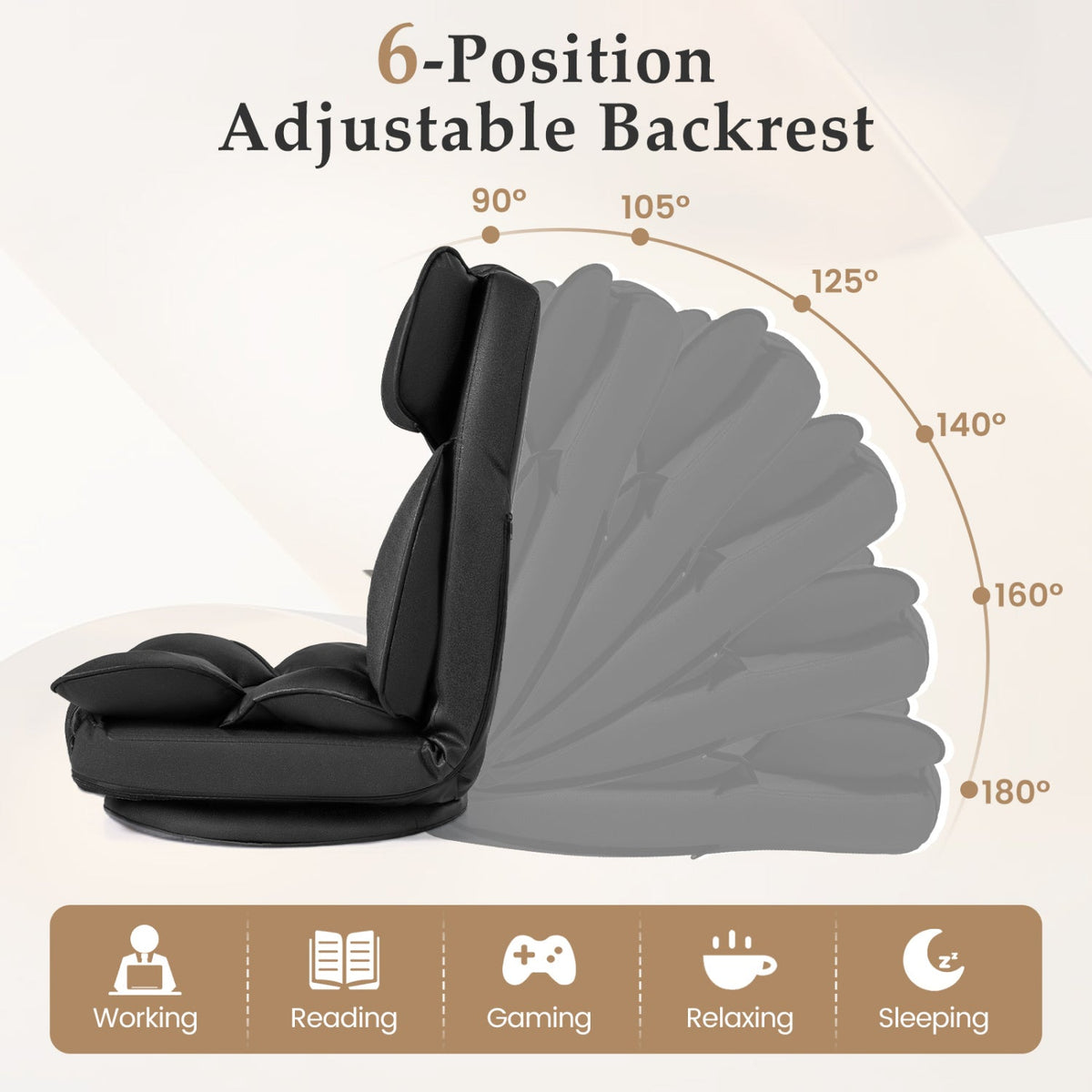 360 Degree Swivel Floor Gaming Chair with 6-Position Adjustable Backrest and Sponge Filling