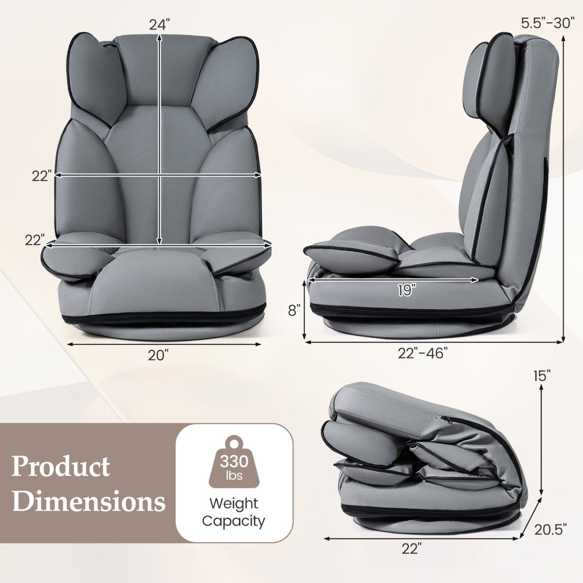 360 Degree Swivel Floor Gaming Chair with 6-Position Adjustable Backrest and Sponge Filling