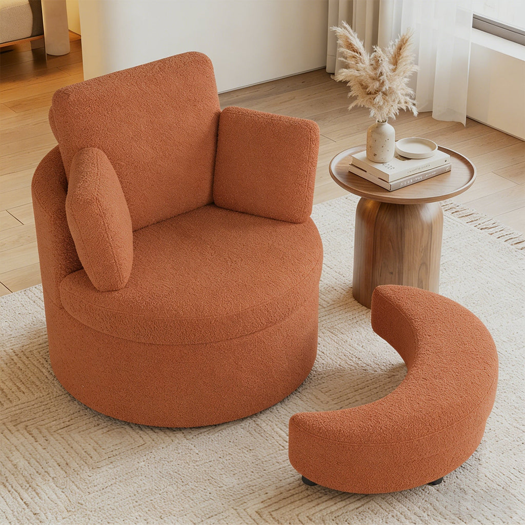 360¬∞ Swivel Accent Chair with Half Moon Storage Ottoman