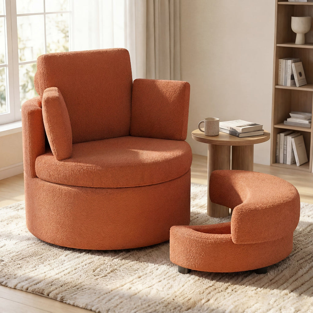 360¬∞ Swivel Accent Chair with Half Moon Storage Ottoman
