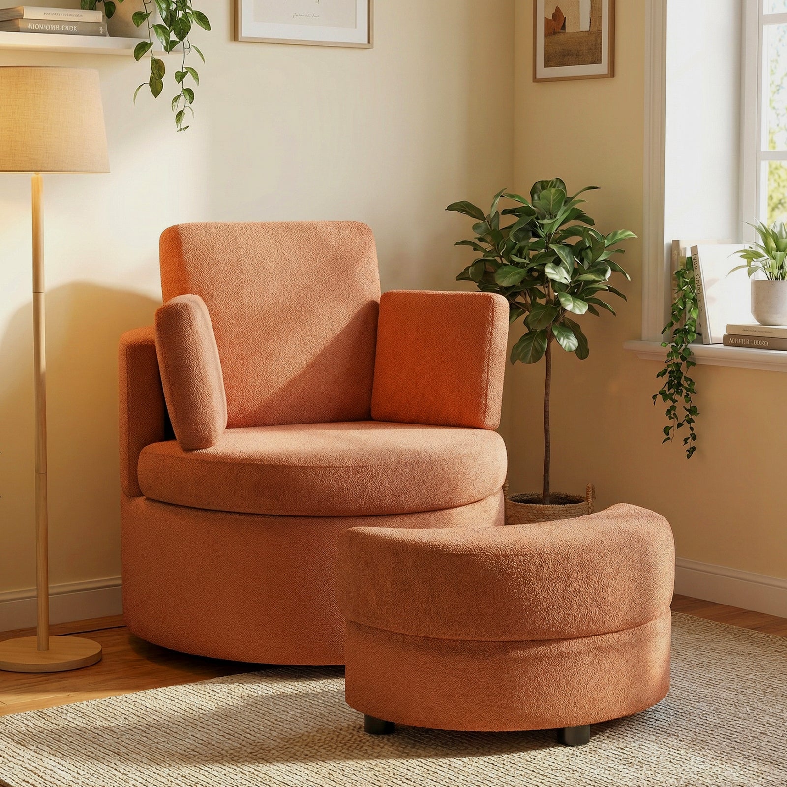 360¬∞ Swivel Accent Chair with Half Moon Storage Ottoman