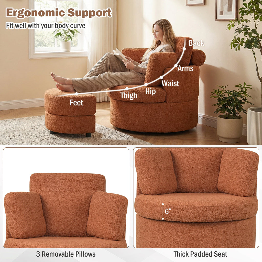 360¬∞ Swivel Accent Chair with Half Moon Storage Ottoman