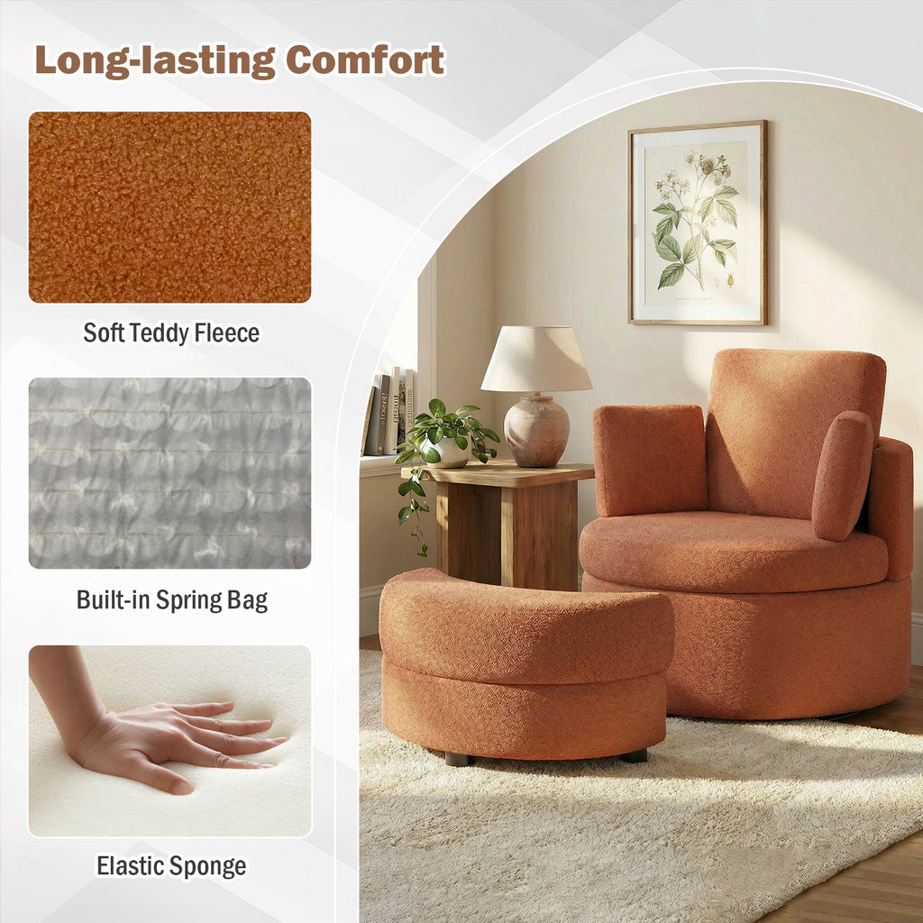 360¬∞ Swivel Accent Chair with Half Moon Storage Ottoman