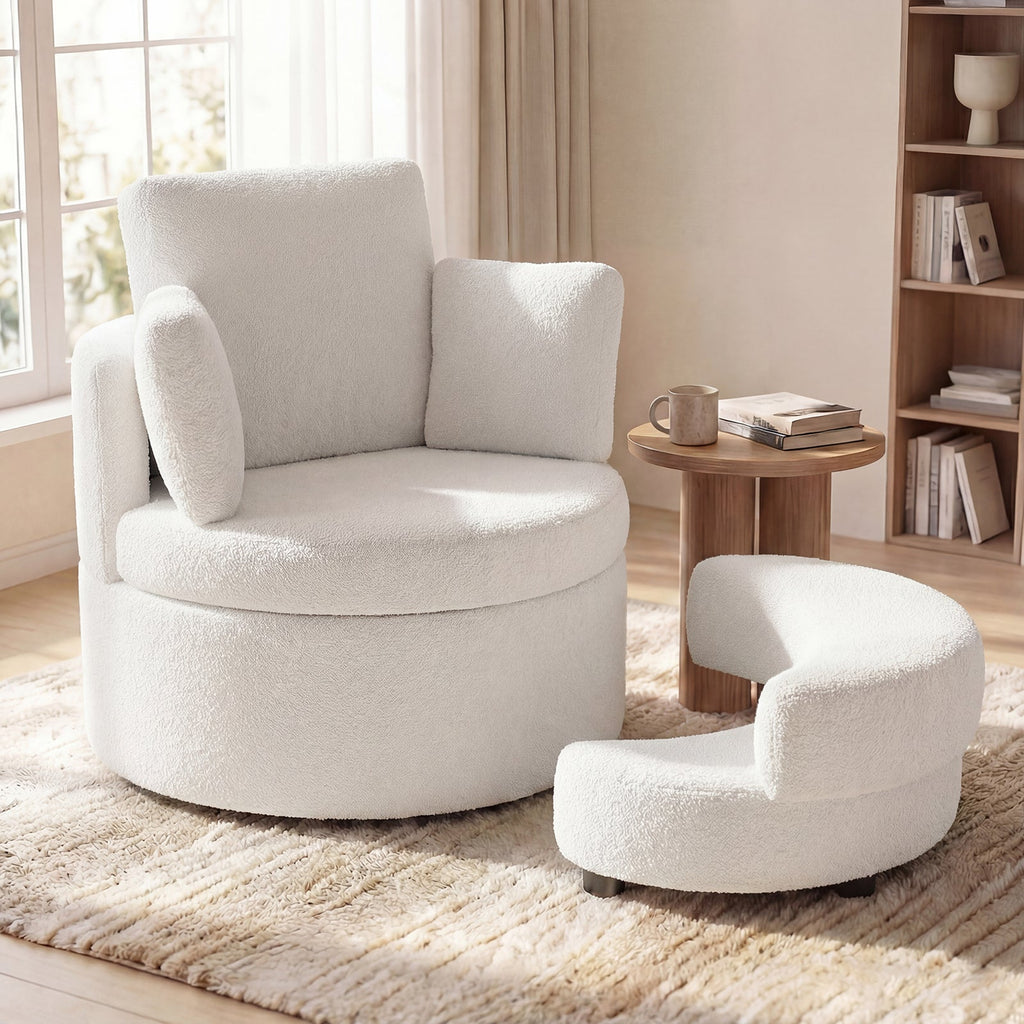 360¬∞ Swivel Accent Chair with Half Moon Storage Ottoman
