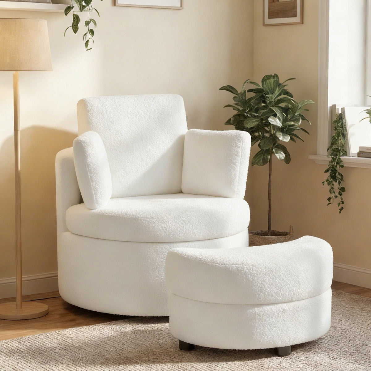 360¬∞ Swivel Accent Chair with Half Moon Storage Ottoman
