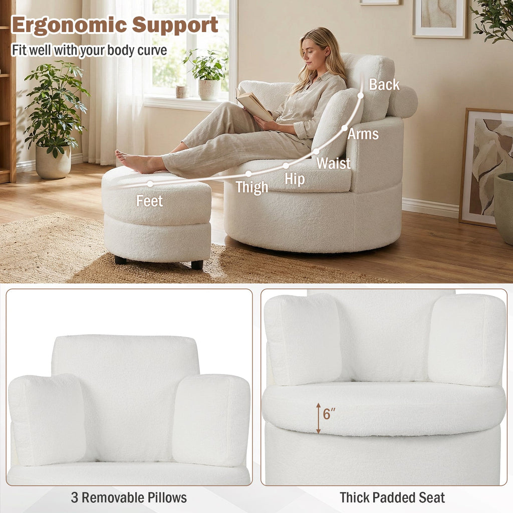 360¬∞ Swivel Accent Chair with Half Moon Storage Ottoman