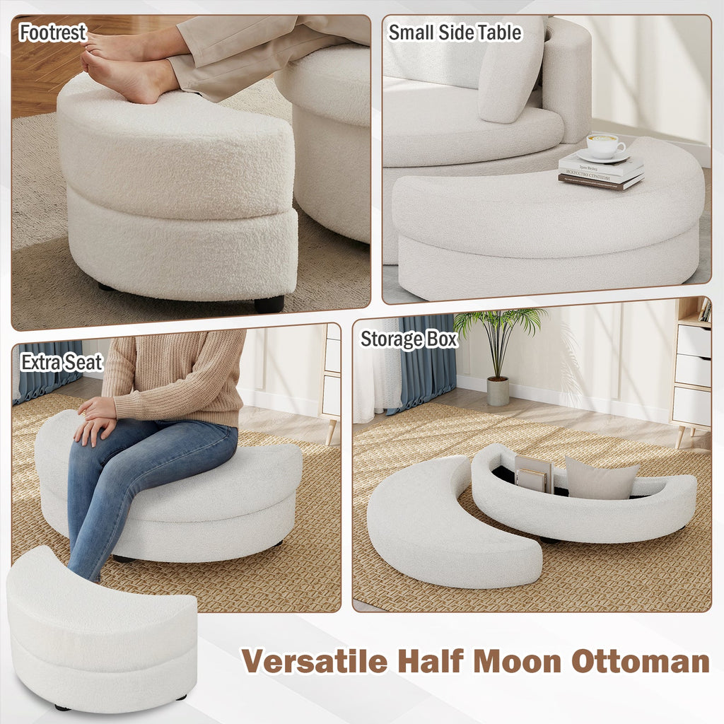 360¬∞ Swivel Accent Chair with Half Moon Storage Ottoman