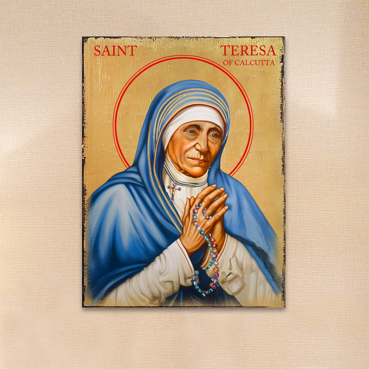 Saint Teresa Icon – Handcrafted Religious Decor | Gold Plated Wooden Christian Wall Hanging - 85064