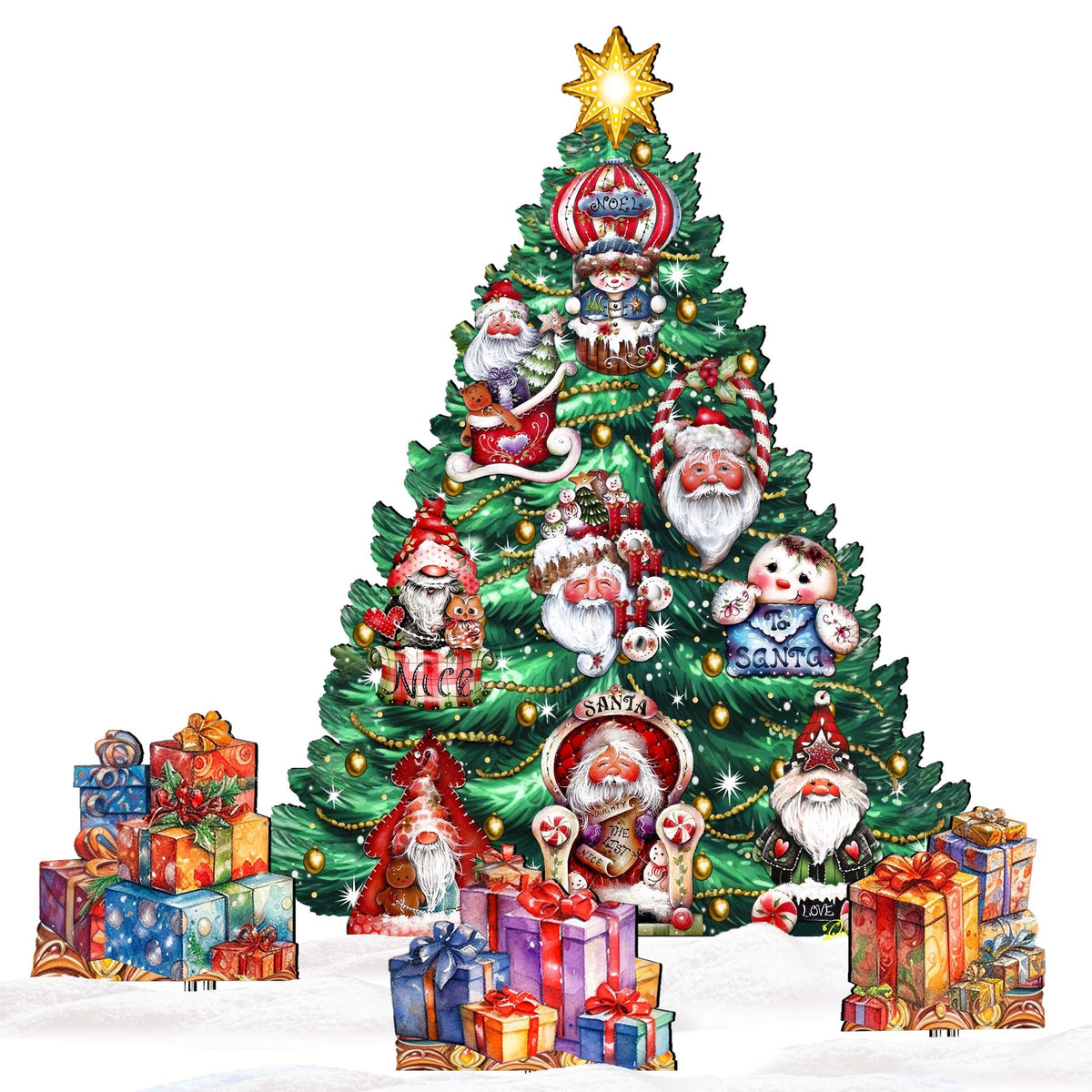 Santa-Themed Christmas Tree Set Outdoor Indoor Decor Wooden Christmas Decoration by Jamie Mills-Price - Christmas Decor - 8191509F-G