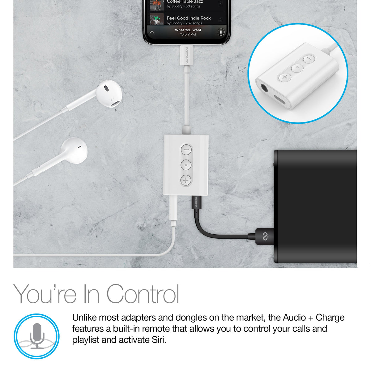 Naztech MFI Lightning to 3.5mm Audio + Charging Adapter