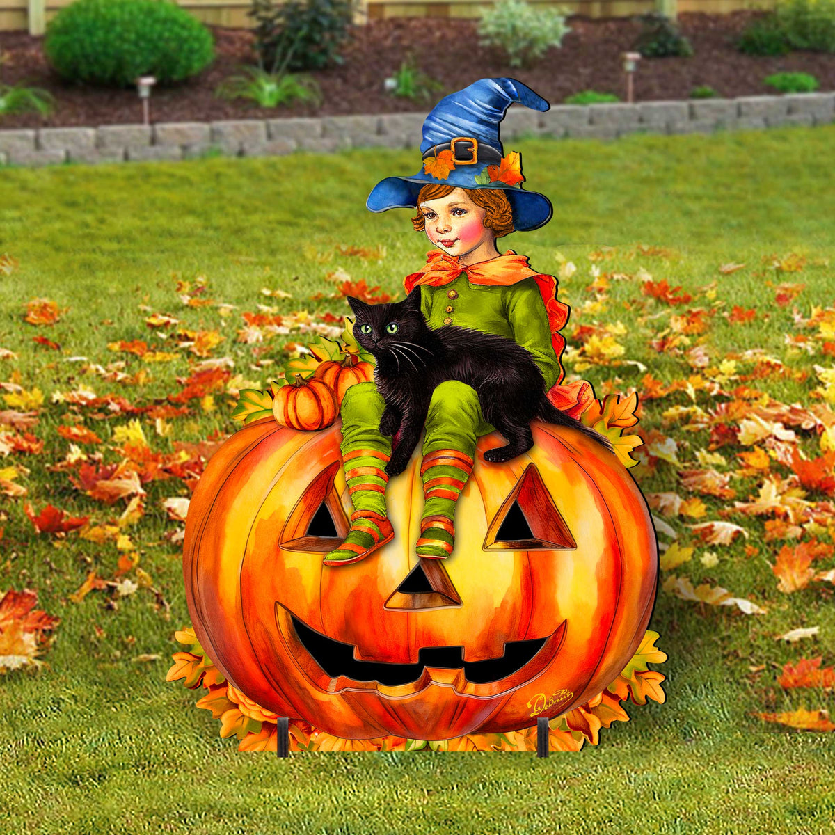 Boy on Pumpkin Freestanding  Decor - Halloween Yard Decor by G. Debrekht - Halloween Decor- 8652795F