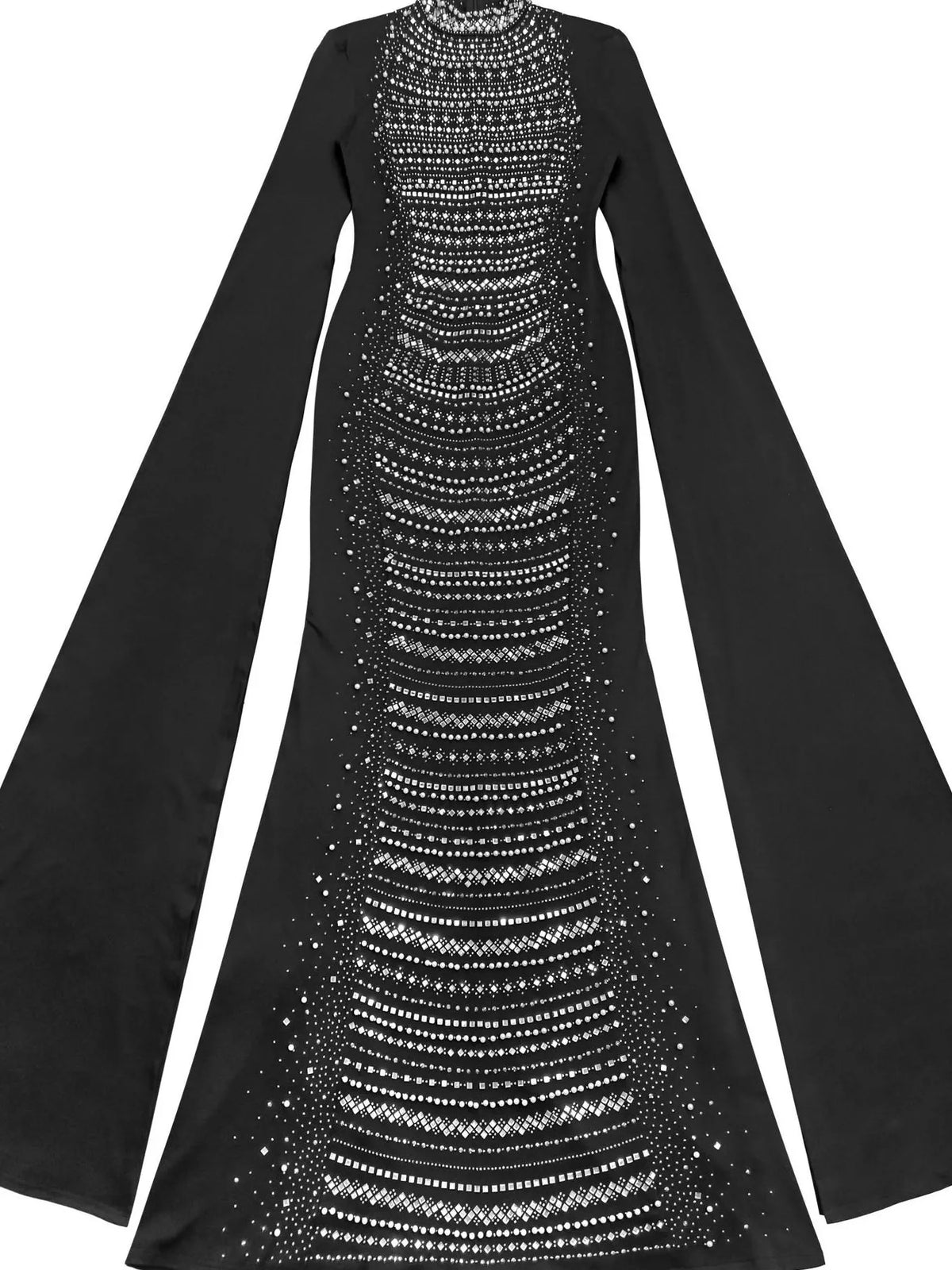 Rhinestone Slit Flare Sleeve Cape Maxi Dress