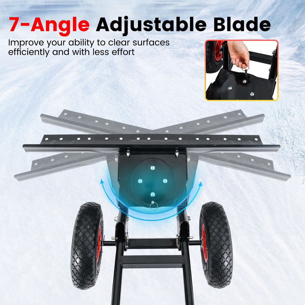 36 Inches Snow Shovel with Wheels and Adjustable Angle-Black