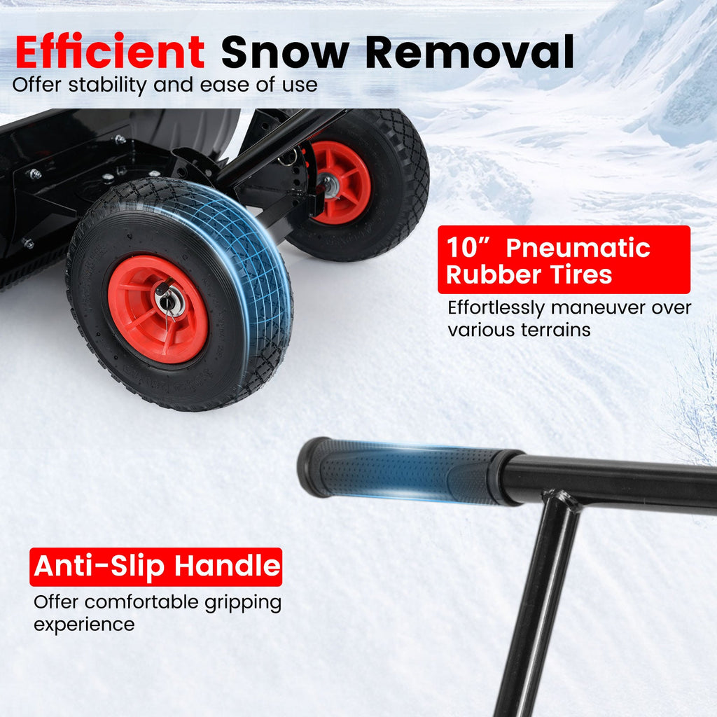 36 Inches Snow Shovel with Wheels and Adjustable Angle-Black