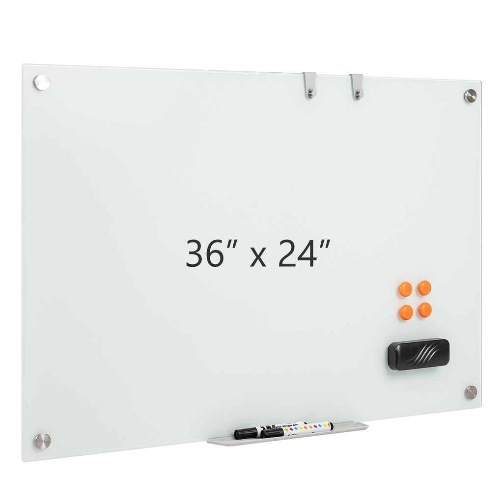 36 x 24 Inches Glass Whiteboard with Eraser and Removable Tray
