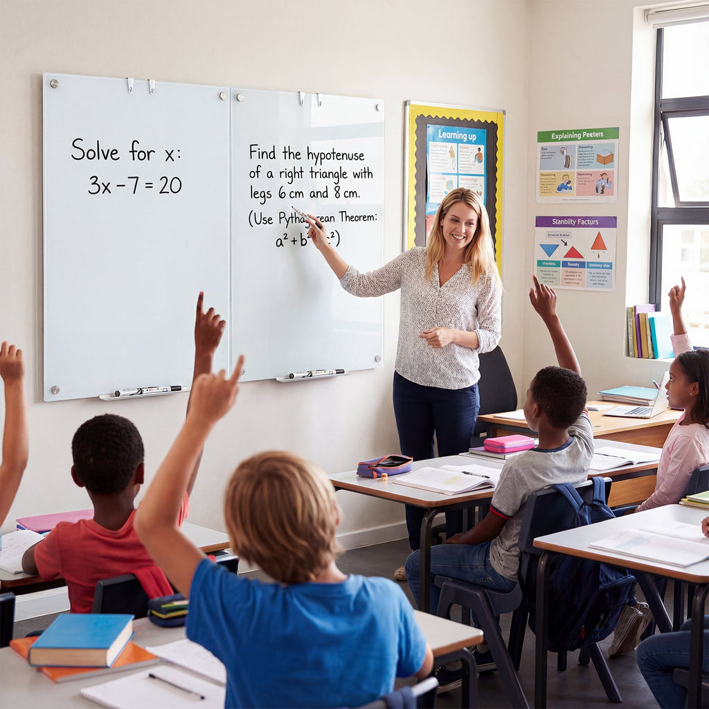 36 x 24 Inches Glass Whiteboard with Eraser and Removable Tray
