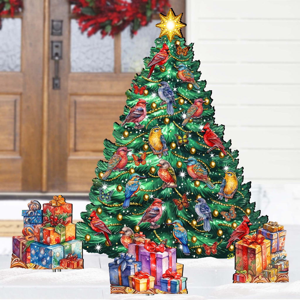 Christmas Birds-Themed Christmas Tree Set Outdoor Indoor Decor Wooden Christmas Decoration by G. Debrekht Christmas Decor - 8191511F-G