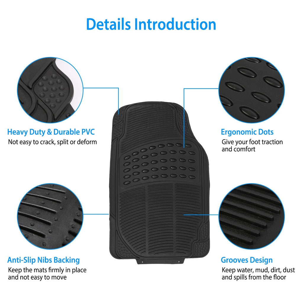 4Pcs Automotive Floor Mats Front and Rear PVC Rubber Floor Mats Heavy Duty Drive Vehicle Car Mats with Trimmable Design Fit Most Cars SUVs Trucks