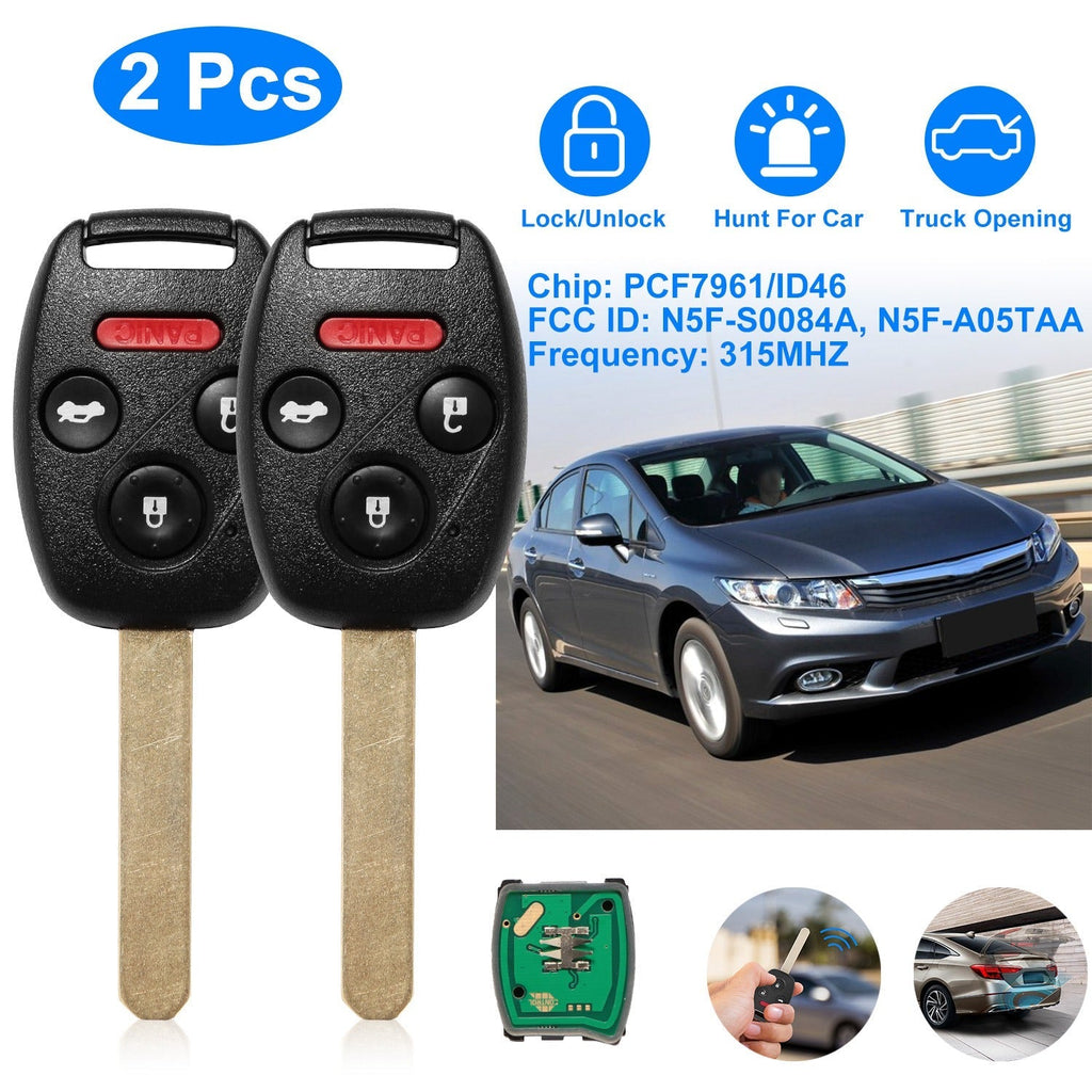 2Pcs Fit For Honda Civic 2006-2013 Remote Keyless Entry Shell Button Car Key _x000B__x000B_Fob Uncut Key Cover Case N5F-S0084A N5F-A05TAA