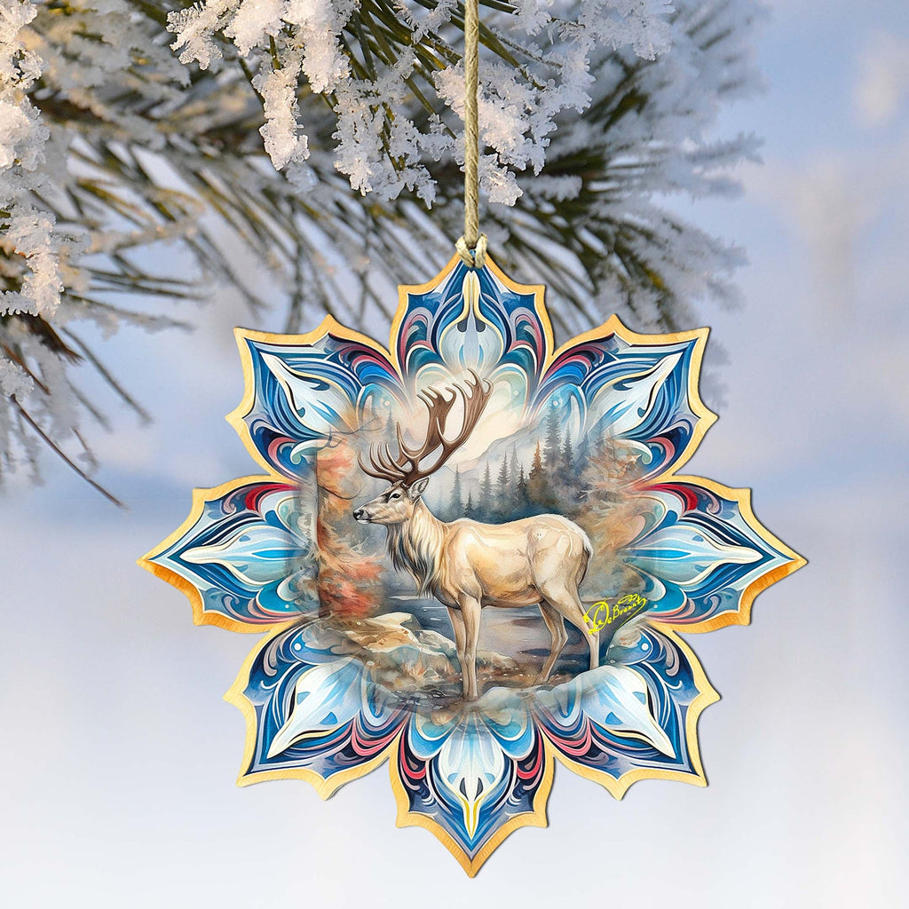 Reindeer Snowflake Large Wooden Ornament by G. Debrekht - Nature Wildlife Decor - 8688415M