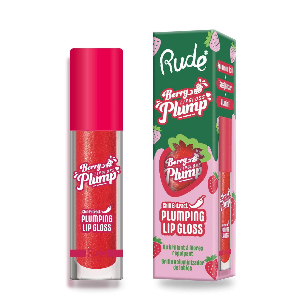 RUDE Berry Plump Plumping Lip Gloss - Strawberry Kiss