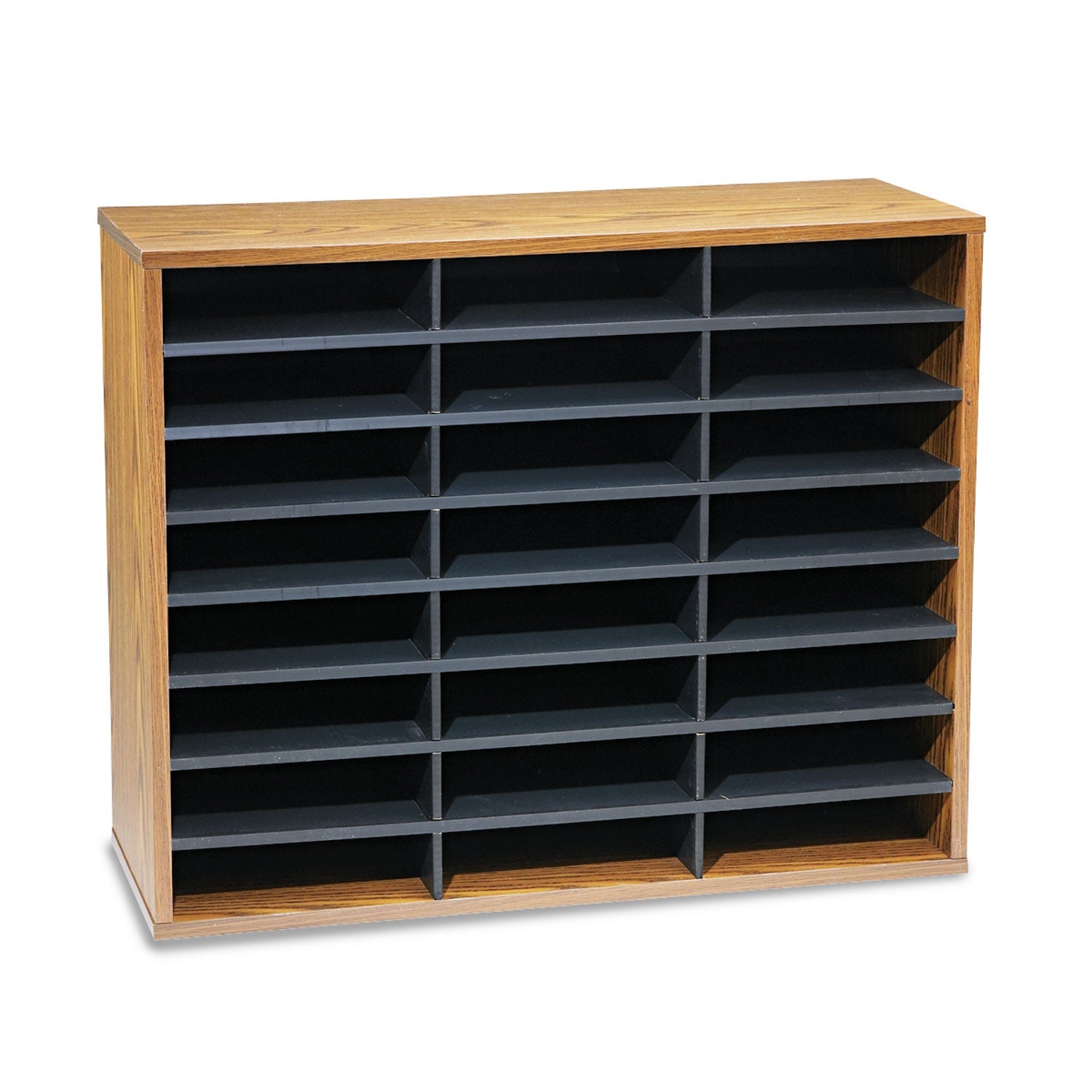 Fellowes Literature Organizer, 24 Letter Compartments, 29 x 11.88 x 23.44, Medium Oak