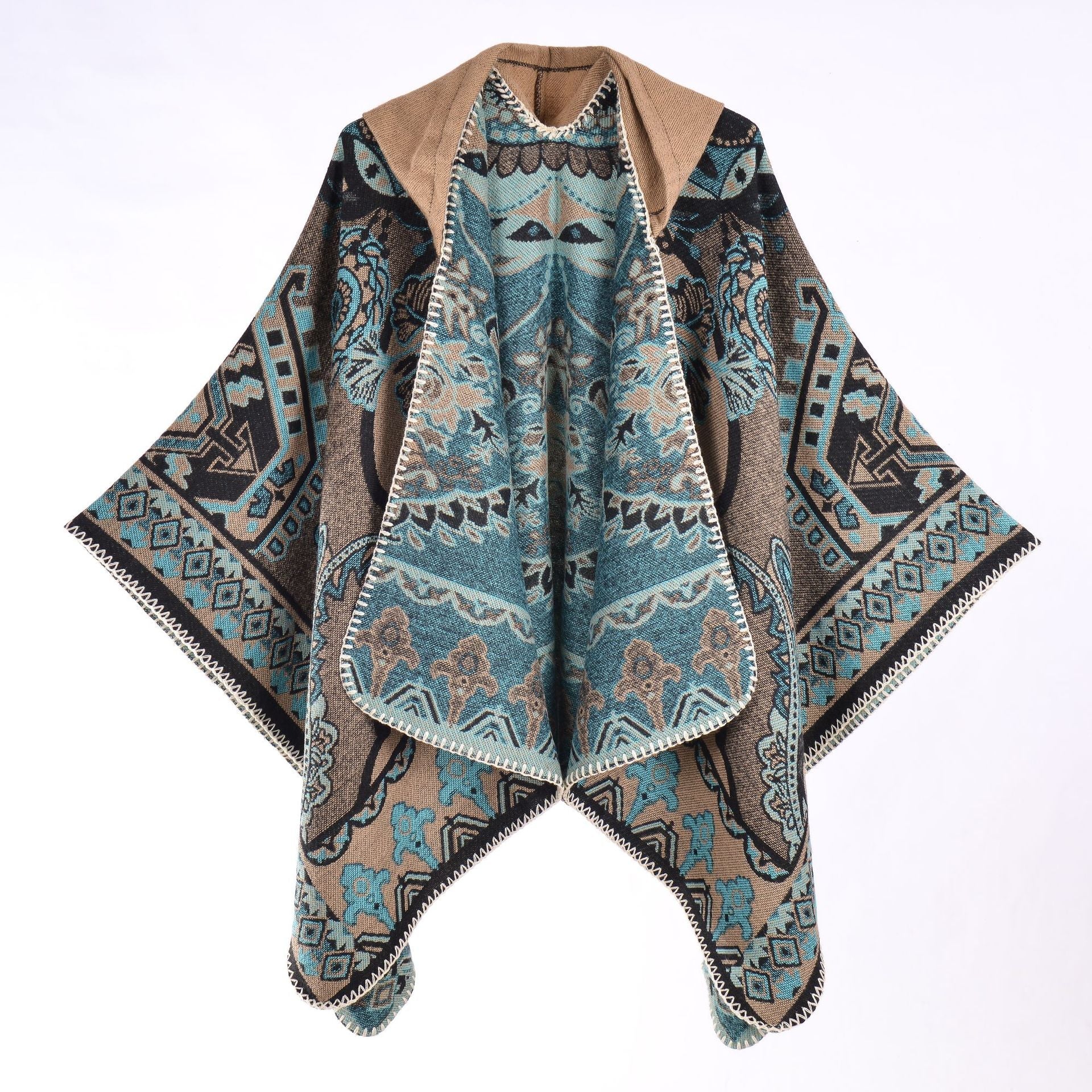 Floral Photography Knitted Hooded Cape