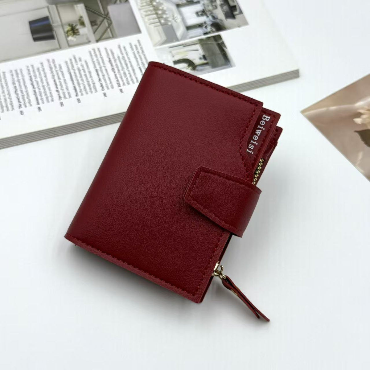 Womens Trifold Short Multi-functional Leather Wallet With Multiple Card Slots
