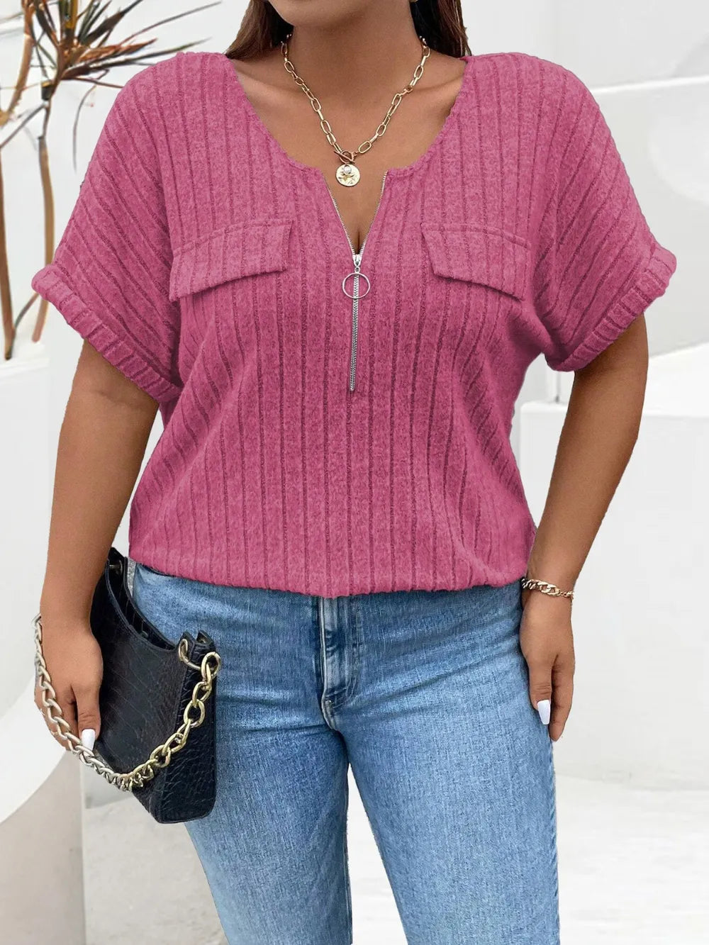 Half Zip Short Sleeve T-Shirt