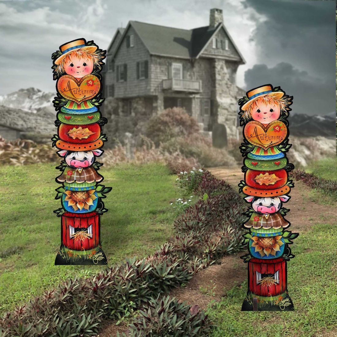 For the Love of Autumn Set of 2 Walkway Greeters Outdoor Decor by Jamie Mills-Price - Halloween Thanksgiving  Decor - 8457804F-S2