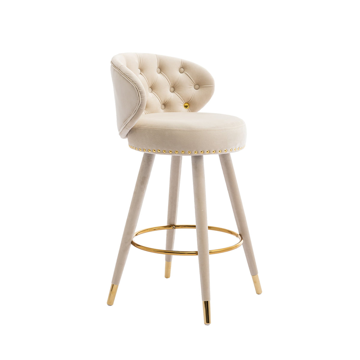 COOLMORE Counter Height Bar Stools Set of 2 for Kitchen Counter Solid Wood Legs with a fixed height of 360 degrees Beige