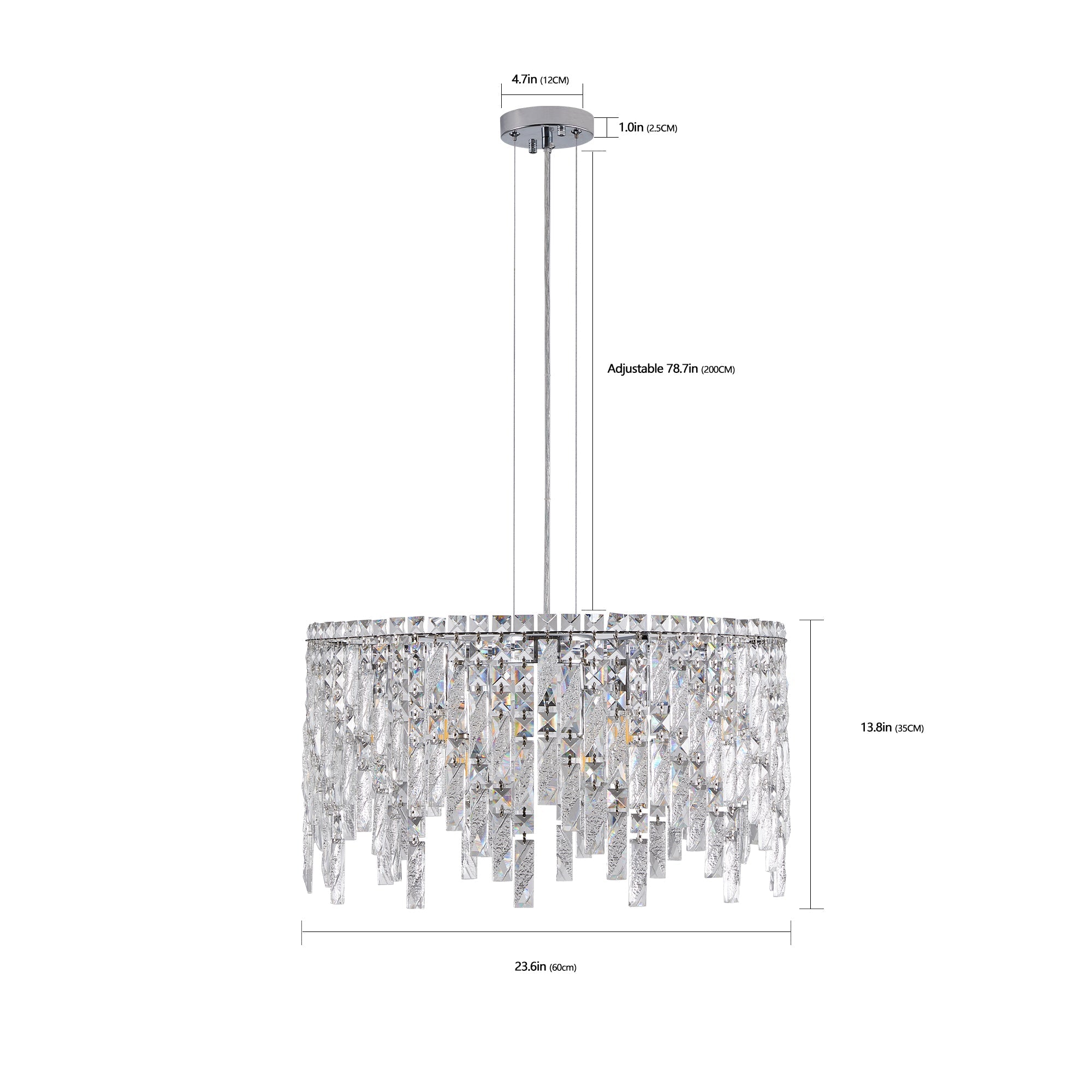 Deluxe round silver crystal chandelier, modern rectangular chandelier (excluding light bulbs)